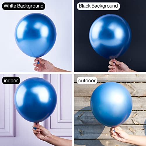 PartyWoo Globos azules, 100 unidades de globos metálicos azules con arco de guirnalda de globos de látex de 18 pulgadas, 12 pulgadas, 10 pulgadas, 5 pulgadas y cinta de 65.6 ft para bautizos, baby shower, decoraciones de cumpleaños