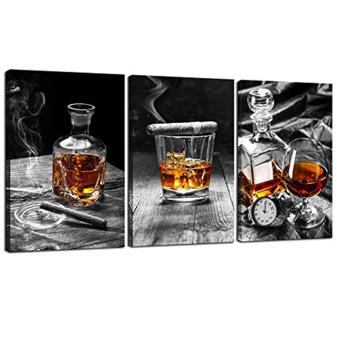 Lienzo decorativo para pared, diseño de whisky de cigarro