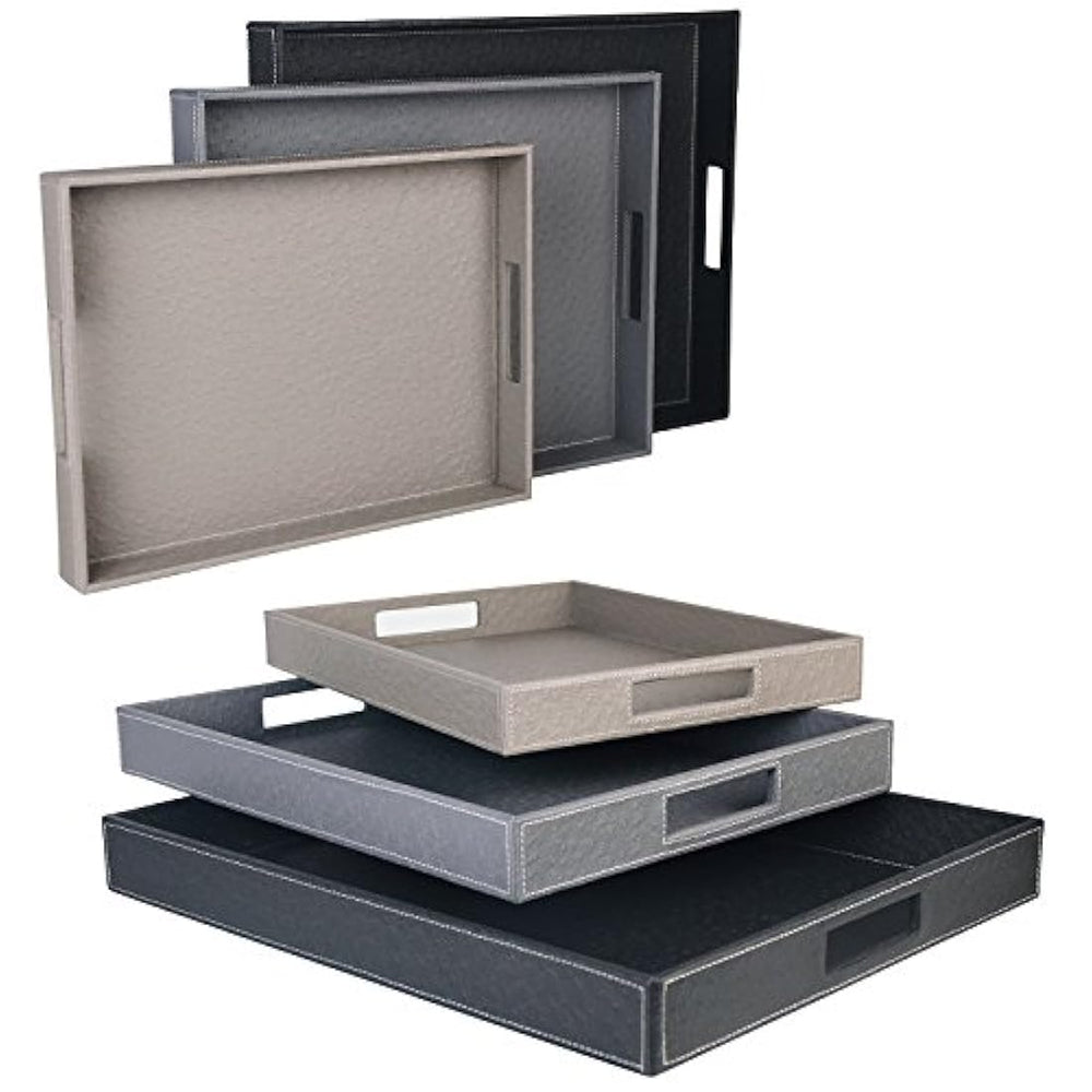 Bandeja de servir con asas, rectangular de cuero(20.0x 16.0)