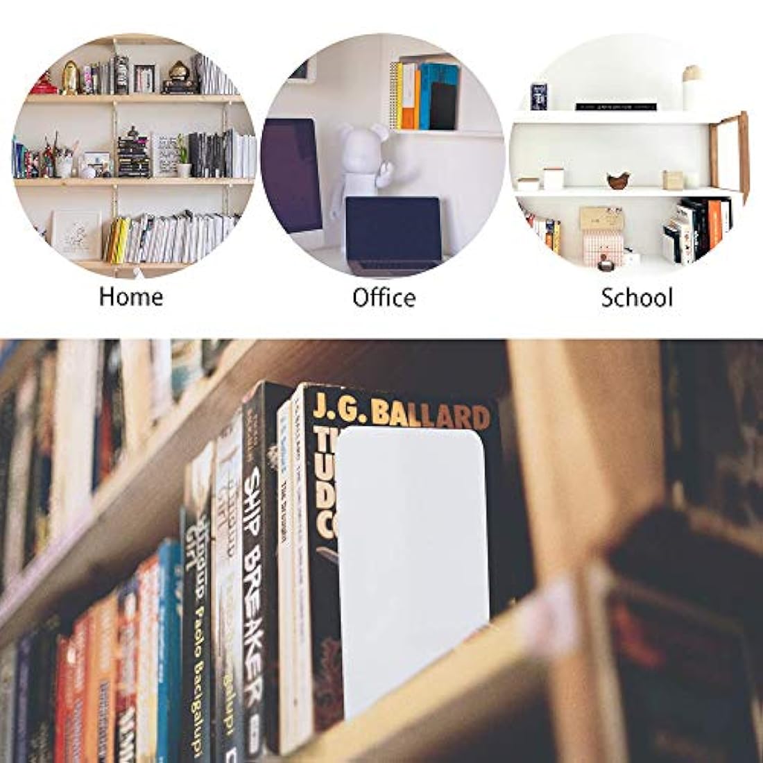 Sujetalibros de metal,color blanco,2 unid/8.7x 5.3x 3.7in.