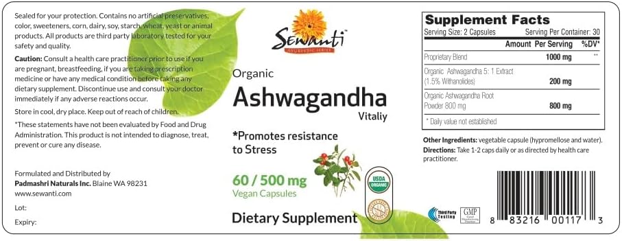 Cápsulas de Ashwagandha Sewanti - Alivio Estrés 500mg 60 Veganas