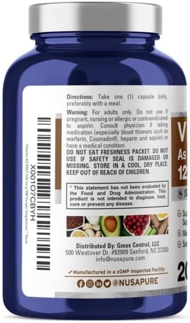 Vitamina K2 MK7 120 mcg, 200 cápsulas vegetales sin soja