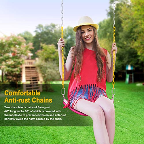 Swing Set, AGPTEK Swing Seat with 66 Inch Anti-Rust Chains Thermoplastic Coated, Support 660lb, Swing Seat Cushion Accessories Replacement with Snap Hooks for Outdoors, Playground, Jungle & Gym, Pink