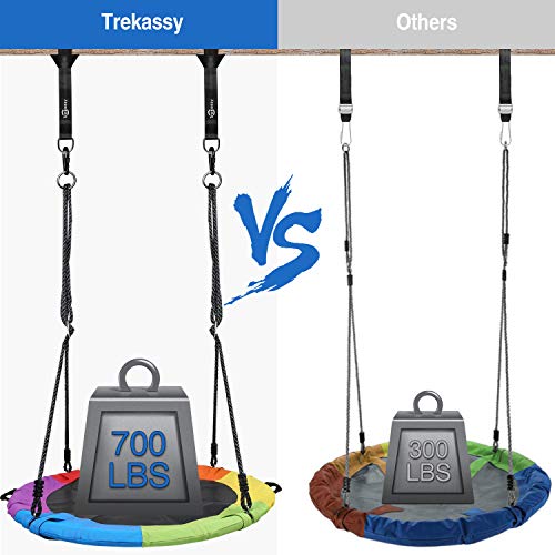 Trekassy 750lbs 40 pulgadas platillo árbol columpio para niños adultos Textilene resistente al desgaste con almohada, giratoria, 2 unidades de 10 pies para colgar árboles