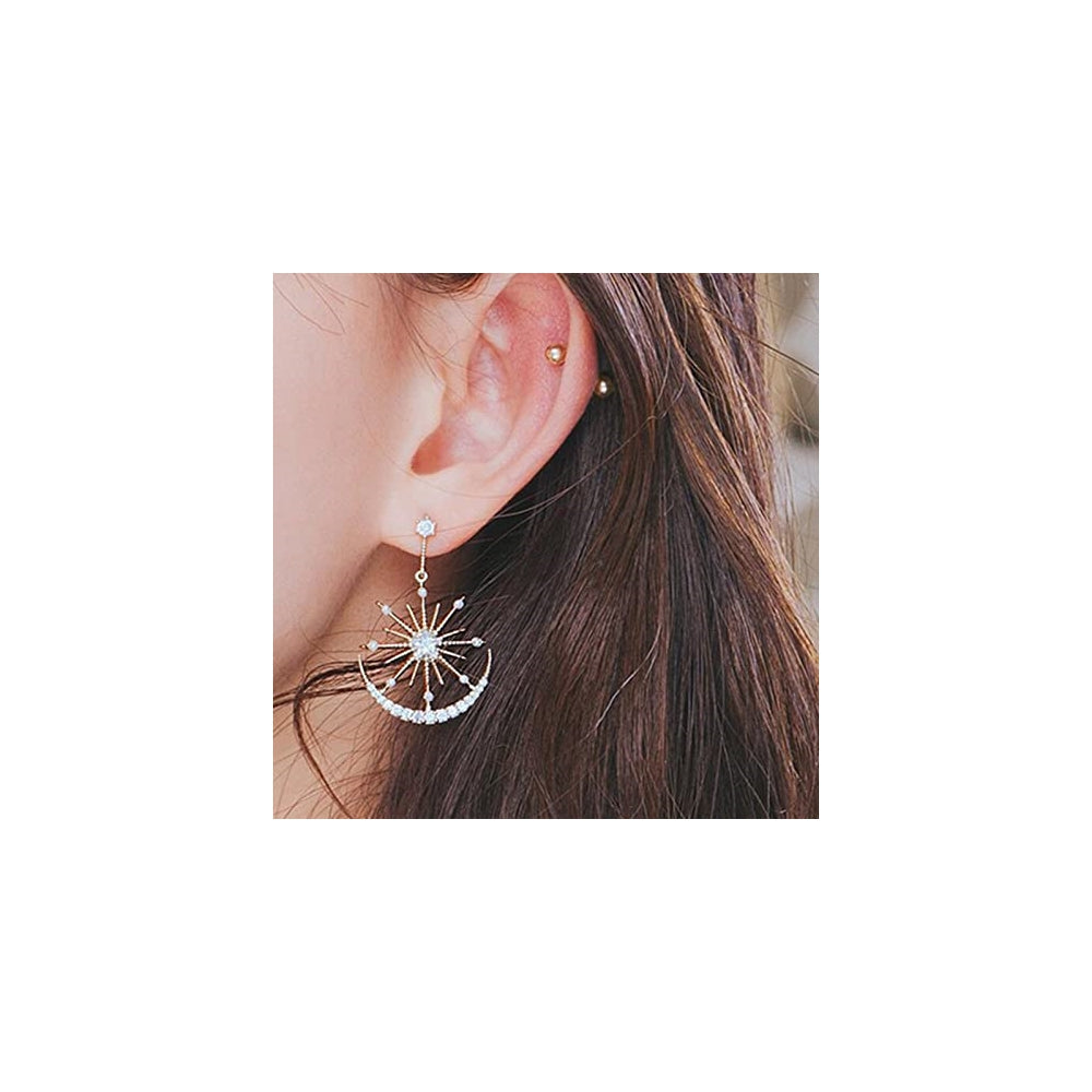 Aretes colgante con diseño luna y estrella para mujeres