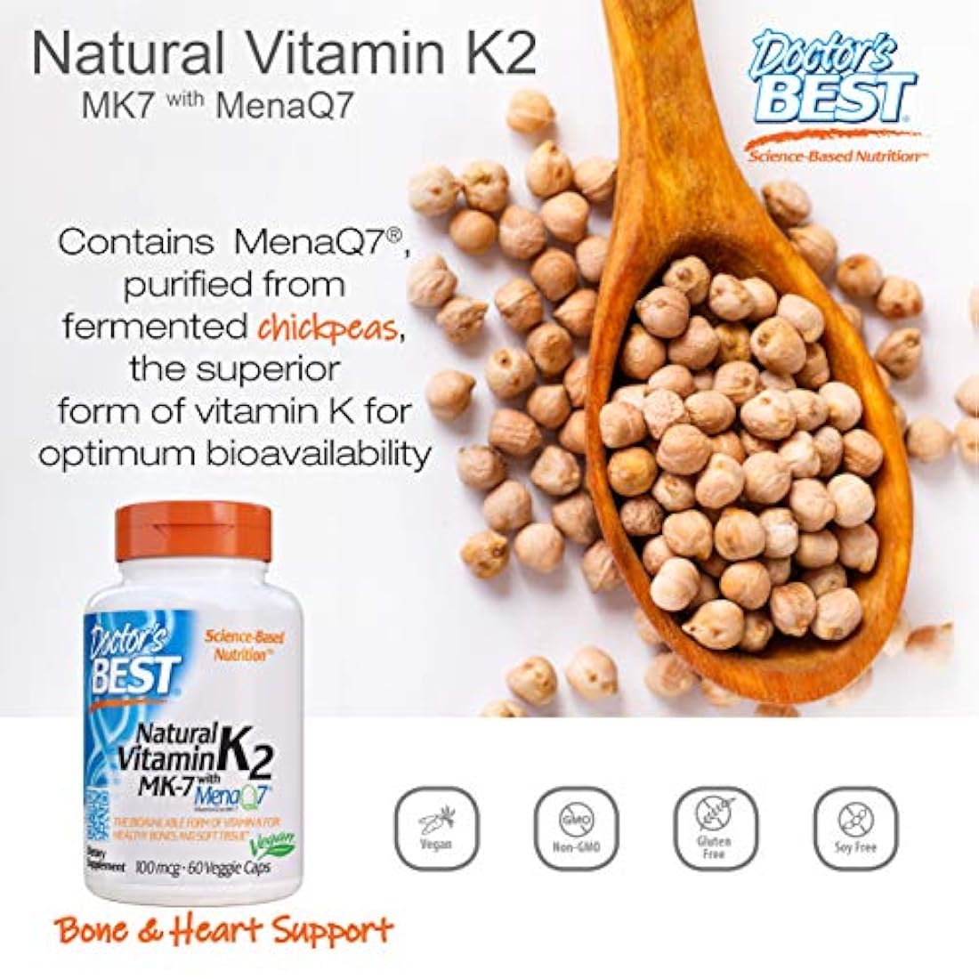 Vitamina Natural K2 Mk-7 con Menaq7, Fortalecer los huesos