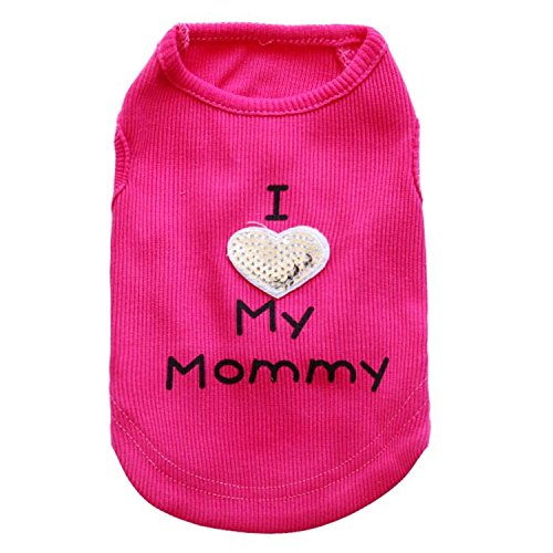 PERRO Camiseta para perro con texto “I Love My Mom/Mommy Dad/Daddy”, lindo chaleco con corazón para perros pequeños o cachorros