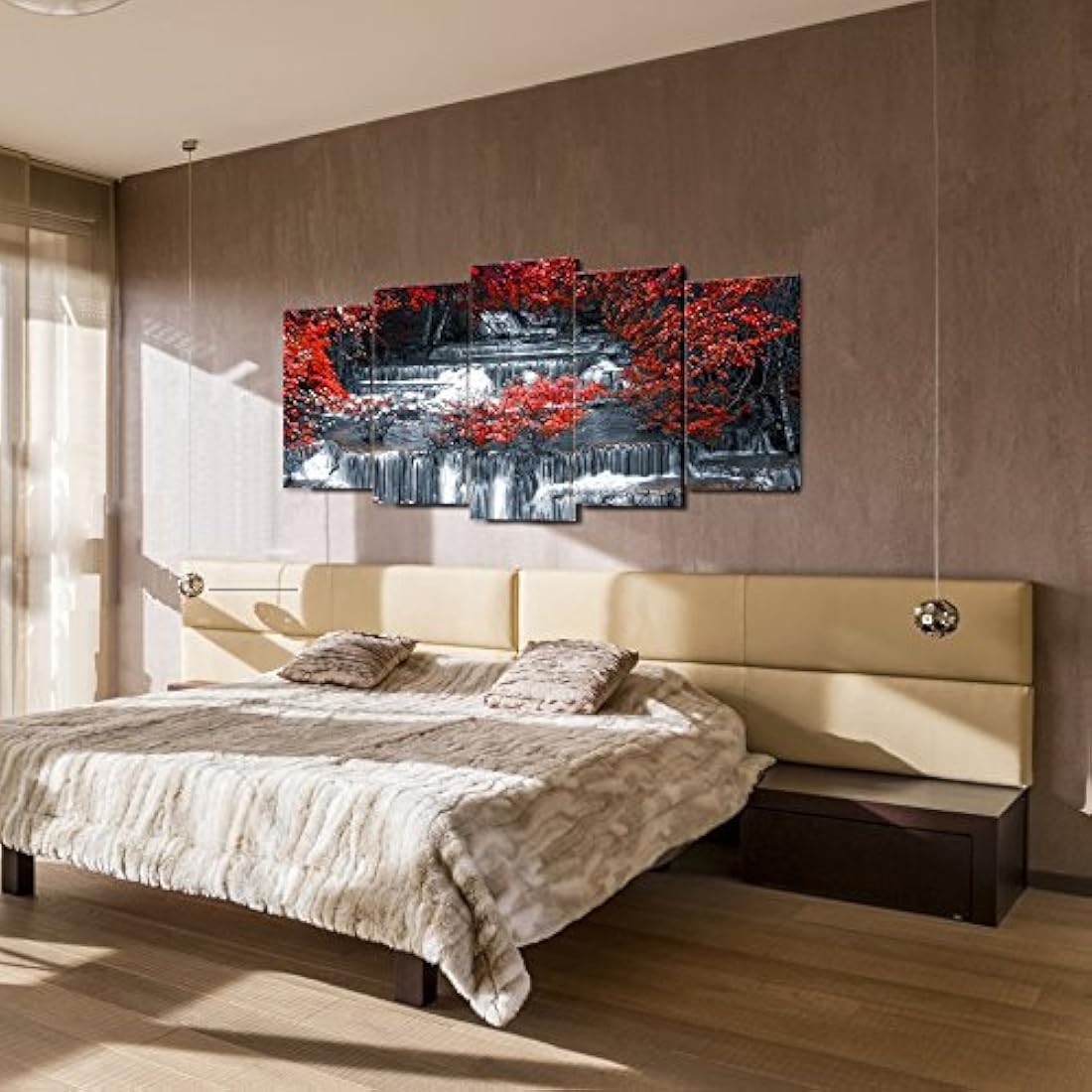 Lienzo decorativo (5 piezas), diseño de árboles, color rojo