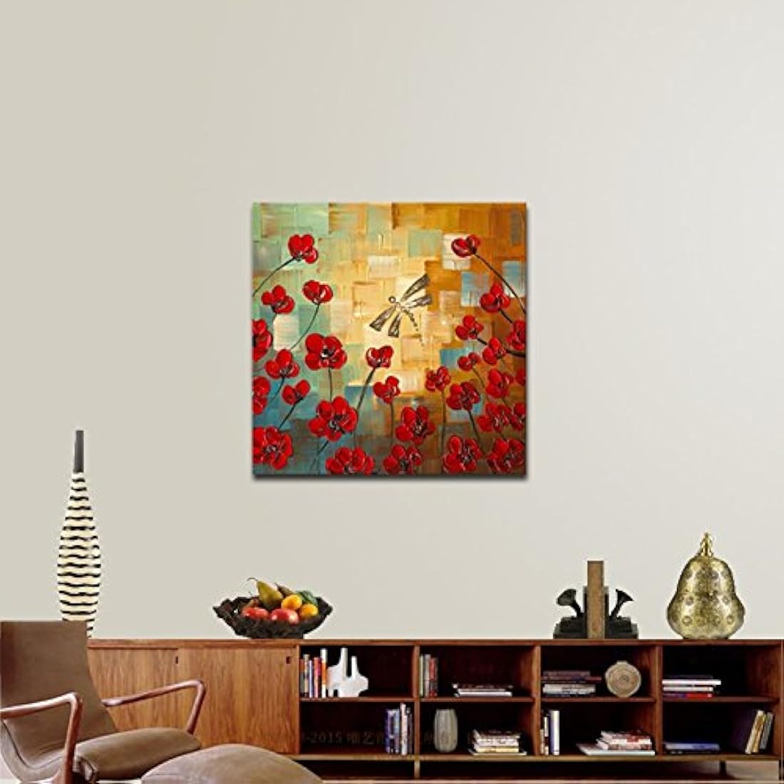 Wieco Art - libélulas aman las flores, pintura al óleo