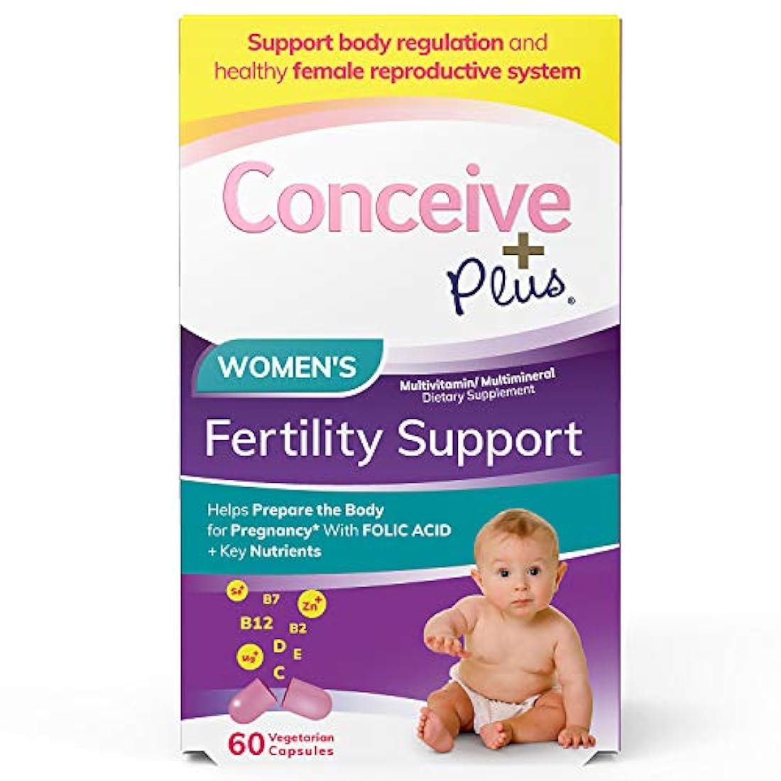 Conceive Plus Vitaminas prenatales de fertilidad para mujer + nutrientes clave – Apoyo a la regulación corporal, ciclos saludables, ayuda a la concepción natural – ácido fólico folato, píldoras – 60 cápsulas vegetarianas suaves