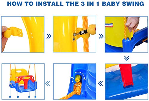 RedSwing 3 en 1 asiento de columpio para bebé, columpio para niños, antivueltas y seguro desmontable para bebés a adolescentes y niños columpio asiento para patio exterior, azul