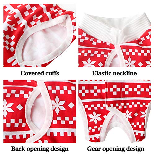 Accesorio traje de recuperación para gatos para heridas abdominales o enfermedades de la piel, alternativa de cuello electrónico para gatos y perros, después de la cirugía, traje de pijama (pequeño, rojo navideño)