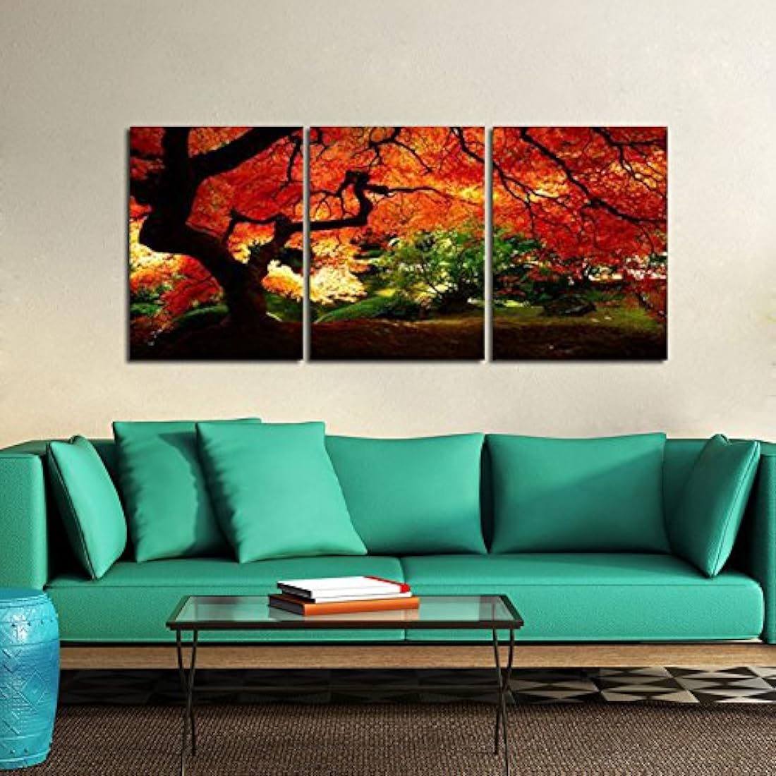 Pyradecor rojo de arce árboles 3 Panel arte contemporáneo