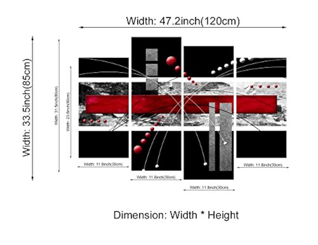 YPY - Lienzo negro y rojo con 4 paneles abstractos