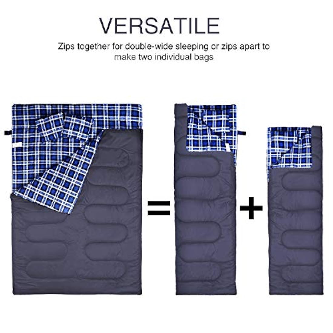 BESTEAM - saco de dormir doble color azul con almohadas