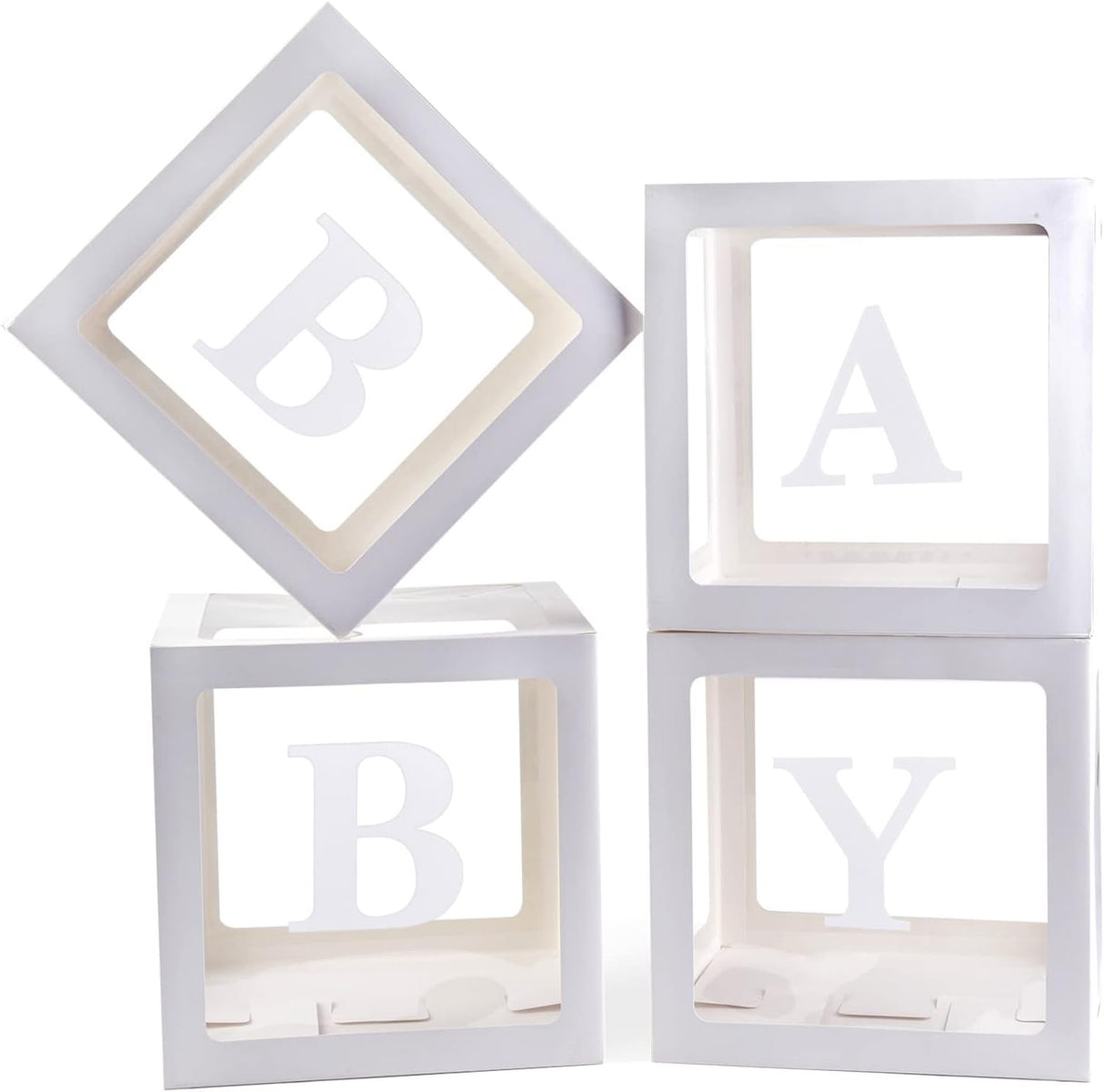 USCNC Baby Boxes With 4 pcs Letters White Clear Balloon Box Blocks for Baby Shower and Birthday Party