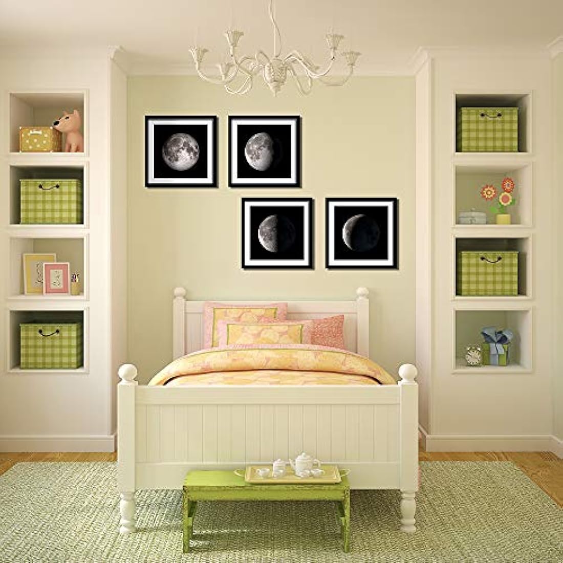 Lienzo decorativo con 4 paneles de luna en blanco y negro