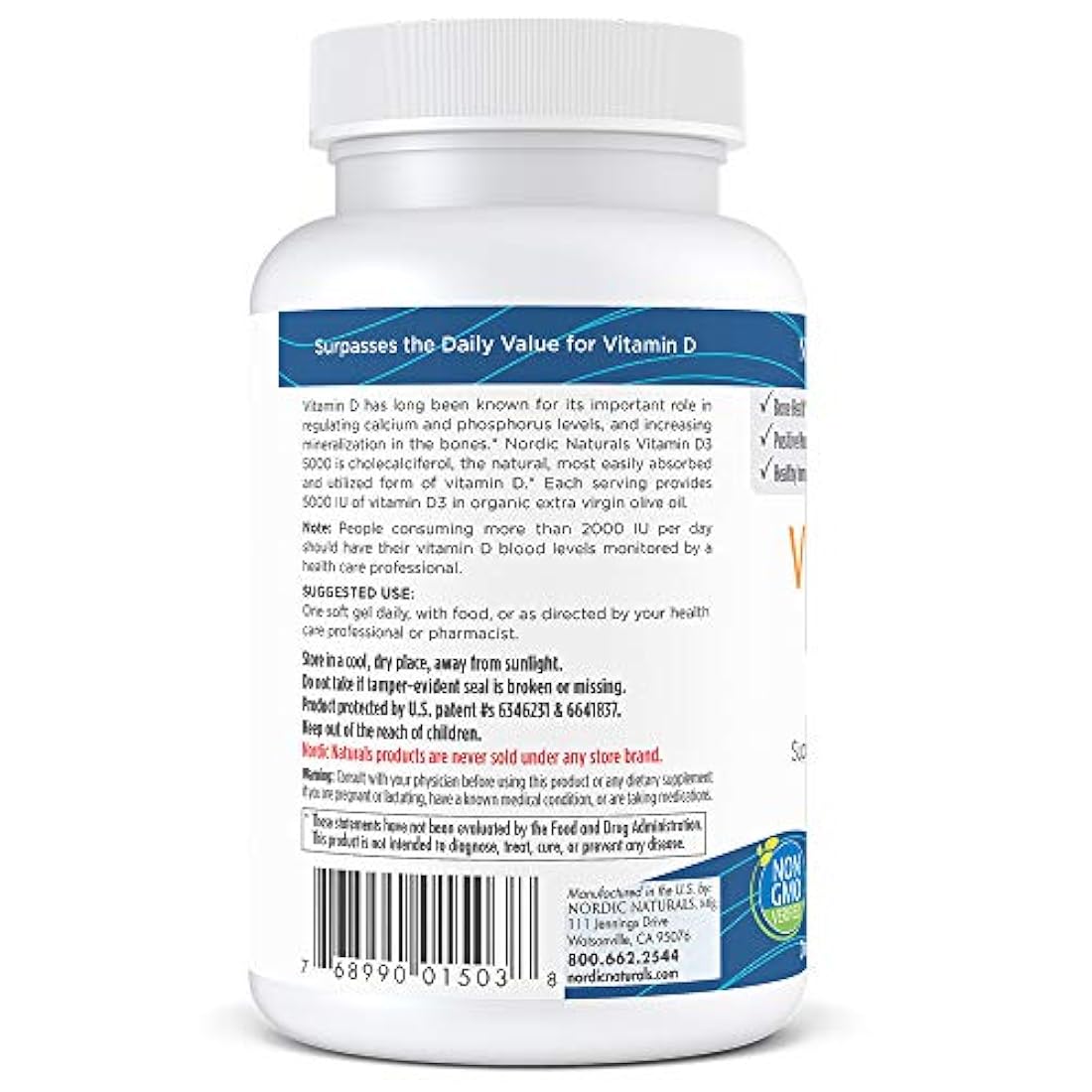 Vitamina D3 5000 UI Softgels Naranja, P32749, 120, 1