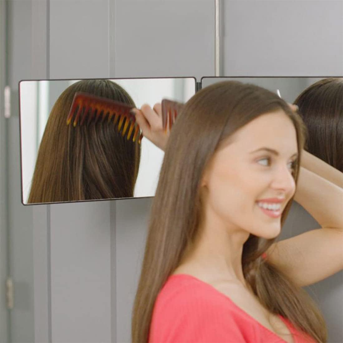 Espejo de 3 vías para corte de cabello con LED HIEEY