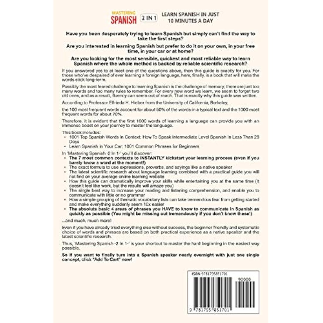 Dominar el español 2 en 1: aprende español solo 10 minutos