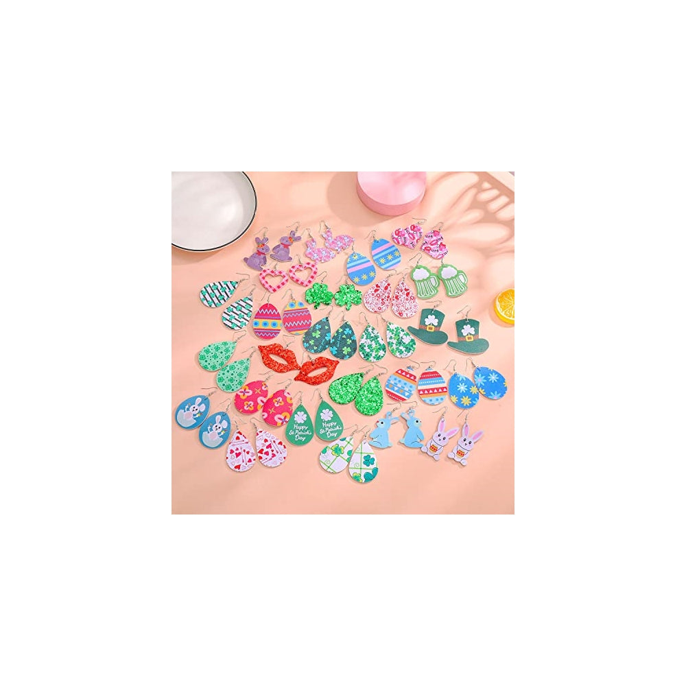 Aretes de piel sintética de trébol sombrero verde 25 pares