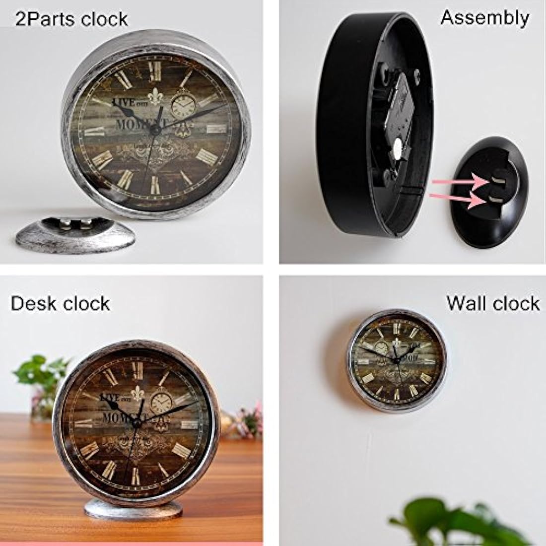 Reloj de mesa silencioso de 6.0 in plástico color gris.