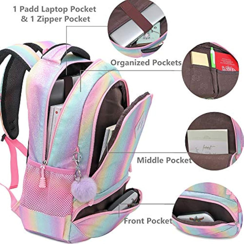 Mochila escolar con diseño de unicornio y bolsa de almuerzo