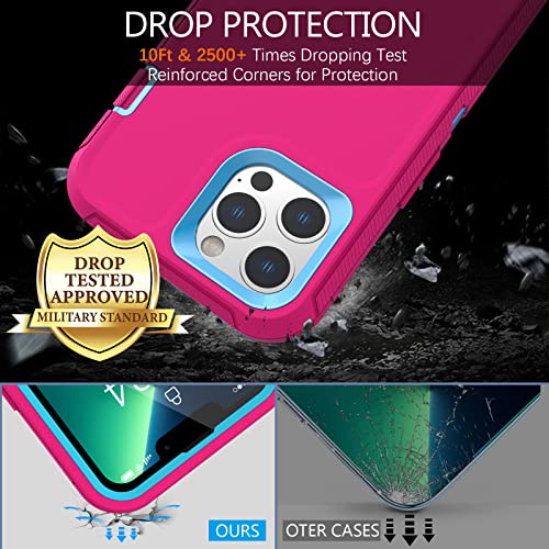 Funda para iPhone 13 Pro Max con 2 protectores de pantalla, protección contra caídas de grado militar, resistente a prueba de golpes, funda protectora para iPhone 13 Pro Max de 6.7 pulgadas (rosa azul)