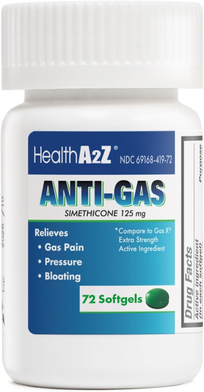 HealthA2Z® Gas Relief Simethicone, 125mg, Bloating & Gas, 72 unidades