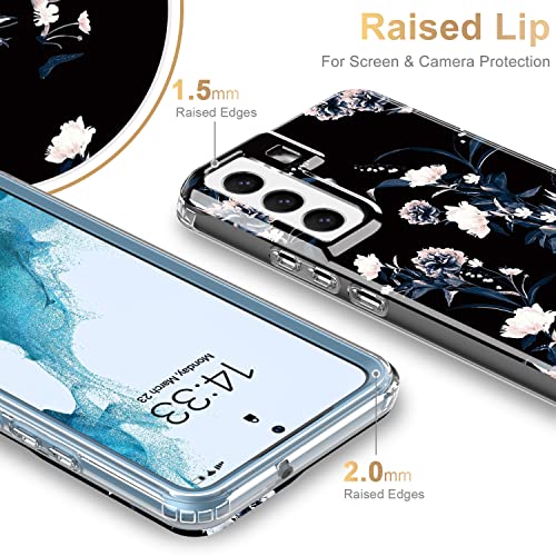ESDOT Funda para Samsung Galaxy S22, grado militar, prueba de caídas de 21 pies, funda resistente con diseños de moda para mujeres y niñas, funda protectora para Galaxy S22 de 6.1 pulgadas, flores blancas y moradas