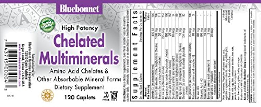 Bluebonnet Nutrition cápsulas multimillerales Chelated de alta potencia (con hierro) 120 unidades