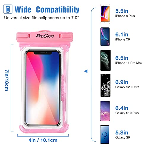 ProCase Funda universal impermeable para teléfono compatible con iPhone 13 Pro Max Mini, 12 11 Pro Max XR XS X 8 7 6S Plus SE, Galaxy S21 S20 S10 S9 Note 10 9 Pixel hasta 7 pulgadas, paquete de 2, rosa/negro