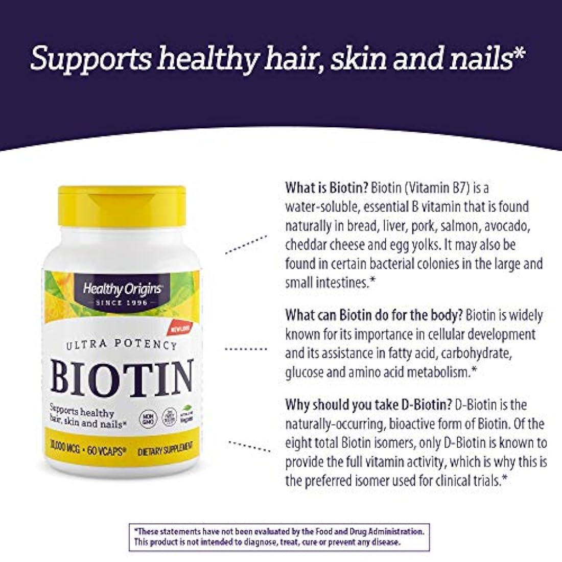 Healthy Origins Biotin Veg cápsulas, 10.000 mcg, 60 unidades