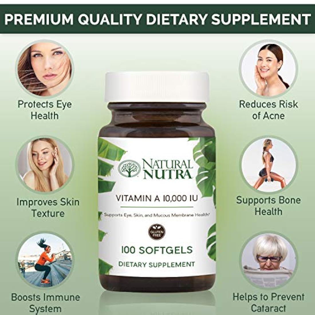 Natural Nutra Vitamina A 10.000 UI, Retinol Palmitate Suplemento dietético de aceite de hígado de bacalao, extra fuerza para ojos, piel, uñas y salud inmune con omega 3, 100 cápsulas blandas sin gluten