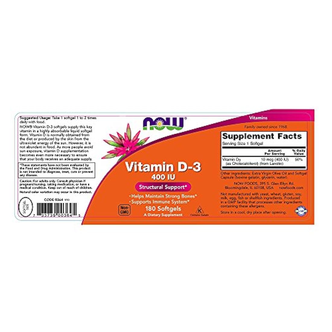 AHORA suplementos, Vitamina D-3 400 UI, Huesos Fuertes