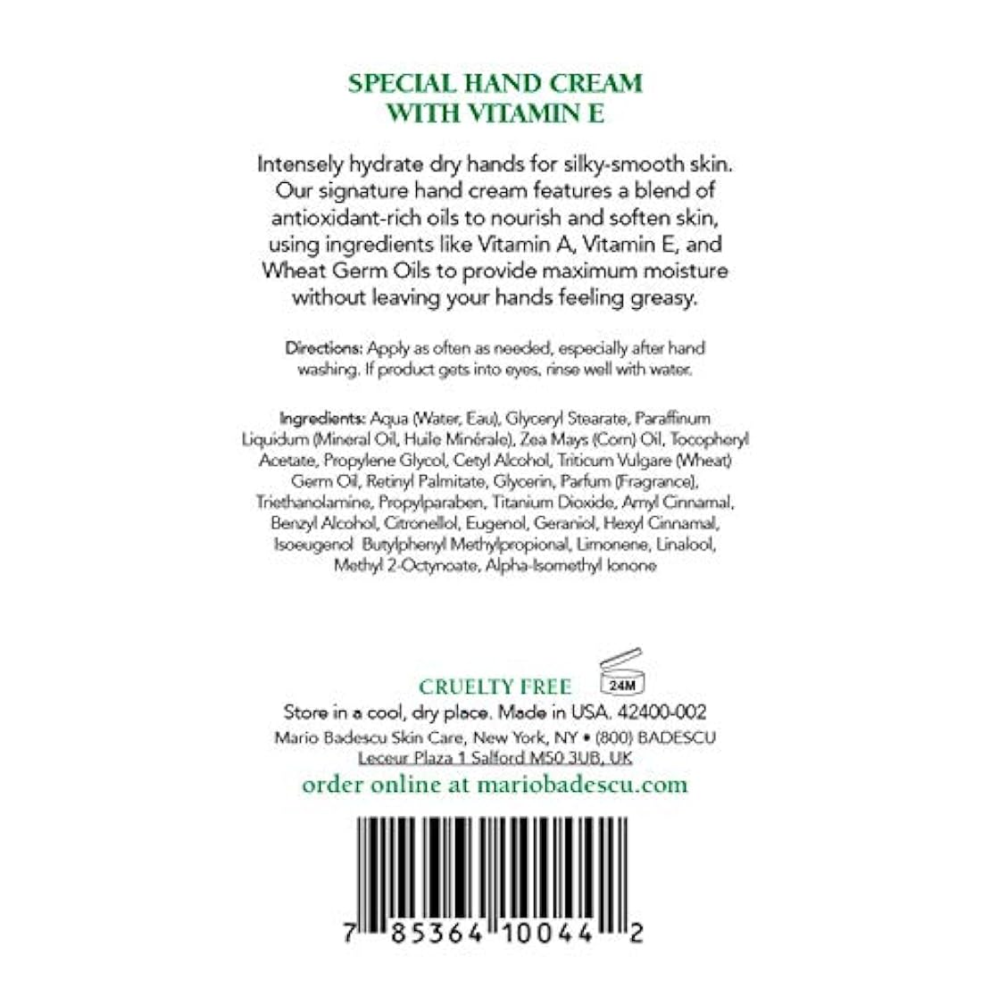Mario Badescu Crema de Manos Especial Con Vitamina E, 3 oz