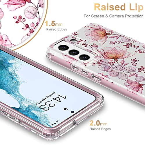 ESDOT Funda para Samsung Galaxy S22, grado militar, prueba de caídas de 21 pies, funda resistente con diseños de moda para mujeres y niñas, funda protectora para Galaxy S22 de 6.1 pulgadas, flores rosa claro