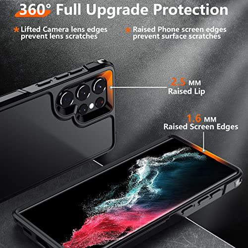 Temdan Funda para Samsung Galaxy S22 Ultra, resistente a los golpes, protección contra caídas de grado militar de 12 pies, protección mejorada para airbag, parte trasera dura con parachoques suave, resistente y resistente protección de cuerpo completo