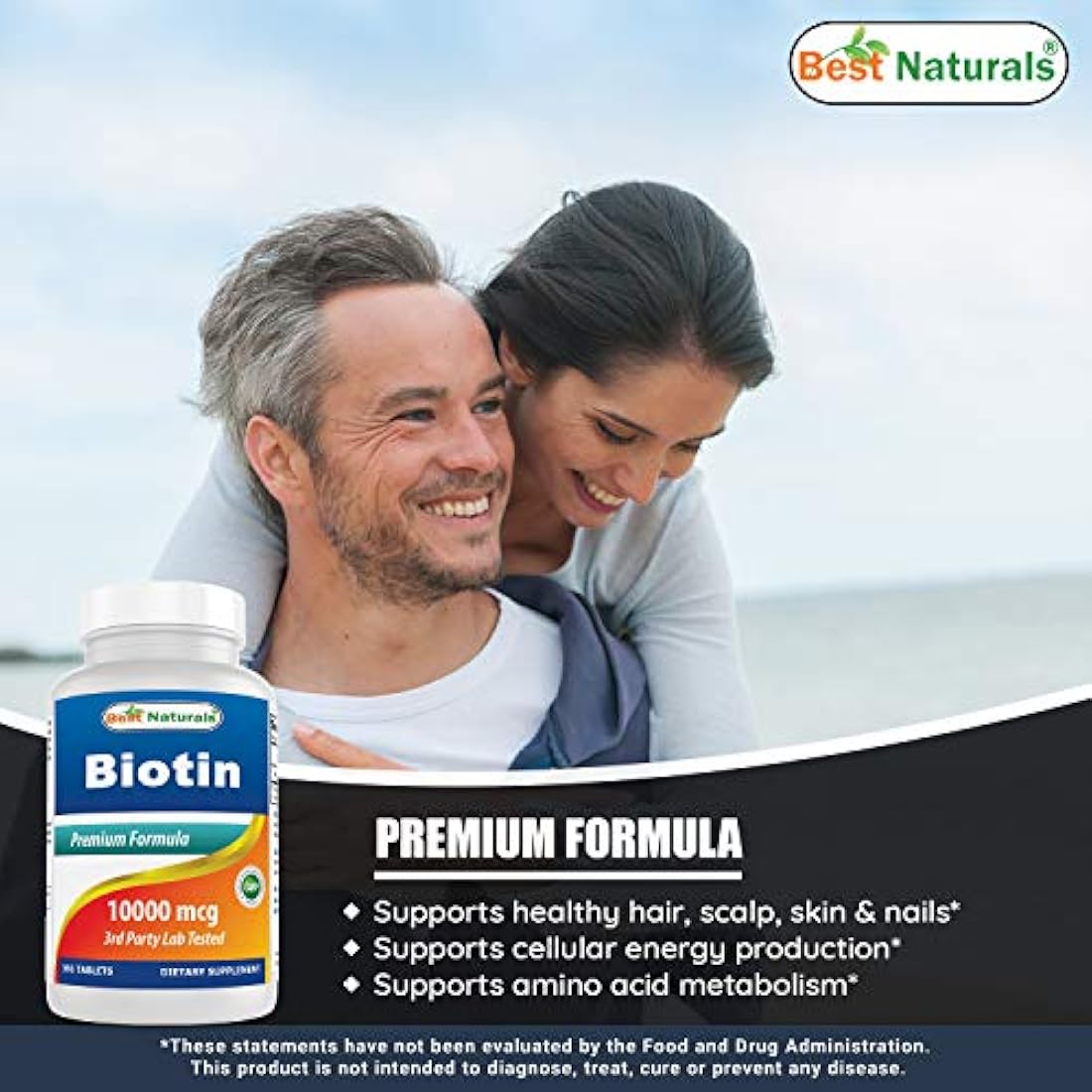 Best Naturals Biotina (también llamada vitamina B7), 10.000 mcg, 365 días de suministro (1 año de suministro), 365 tabletas