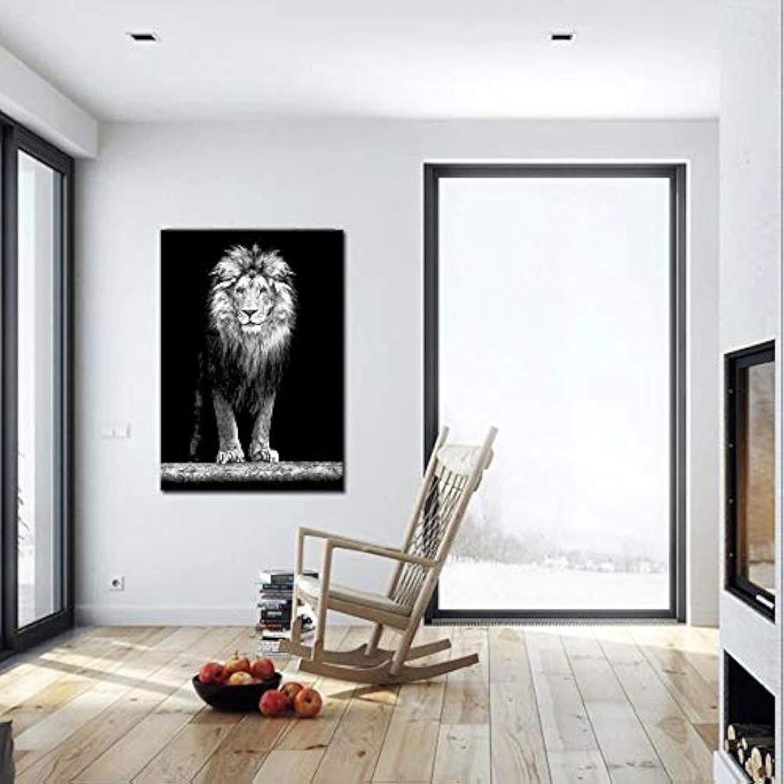LevvArts - Lienzo impreso de retrato de León blanco y negro
