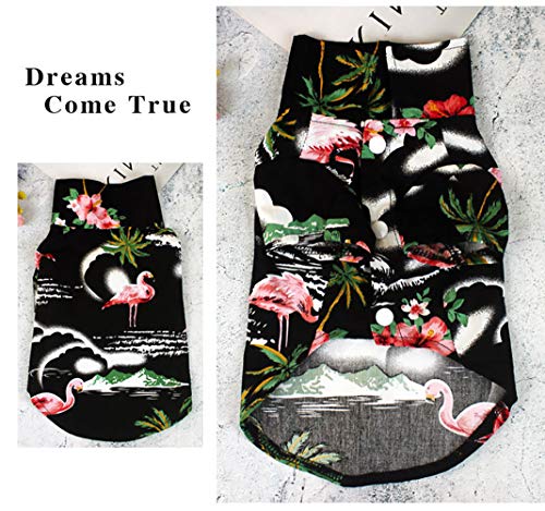 MaruPet Camisa hawaiana para perro NewStyle verano playa chaleco manga corta ropa para mascotas camiseta floral hawaiana Tops perro Chaquetas para perros pequeños razas gatos negro flamenco XS