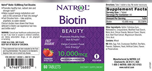 Tabletas de Natrol Biotin Fast Dissolve, sabor a fresa