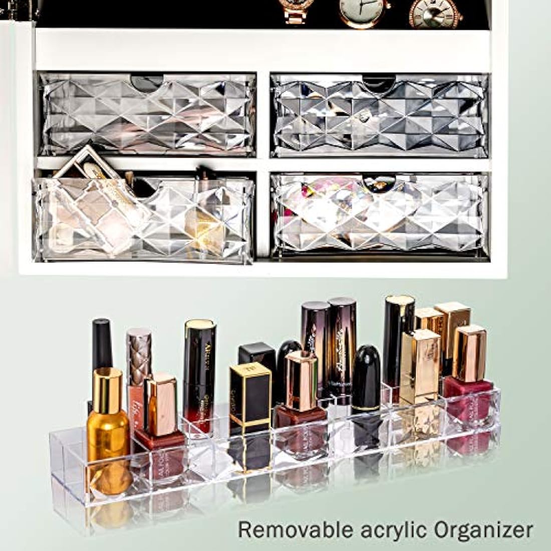 Armario para joyas con luz LED, espejo de pie