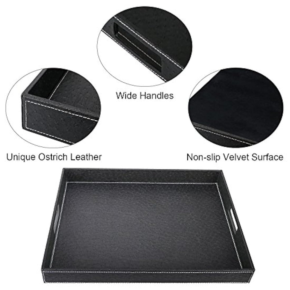 Bandeja de servir con asas, rectangular de cuero(20.0x 16.0)