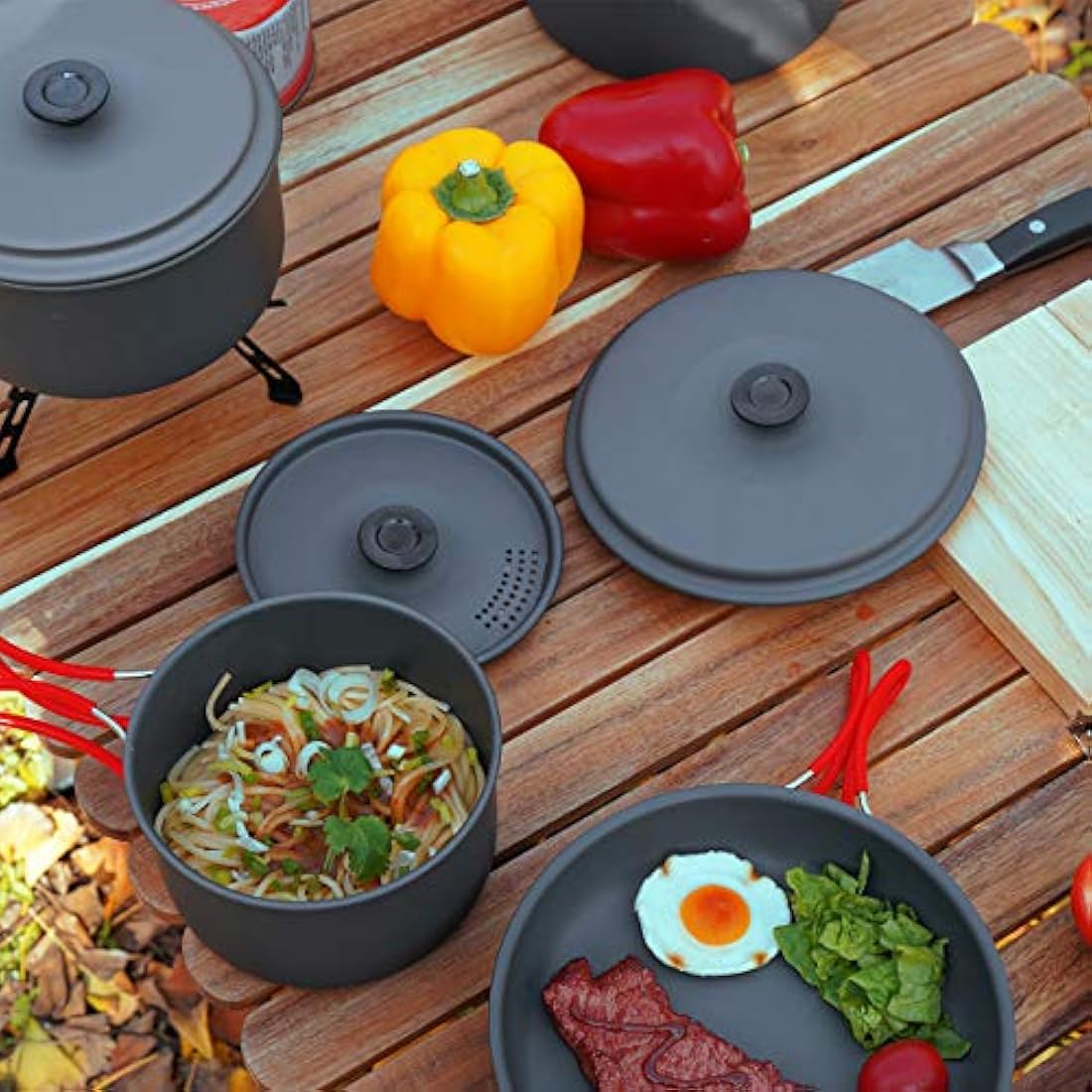 Juego de ollas y sartenes para acampada y acampada