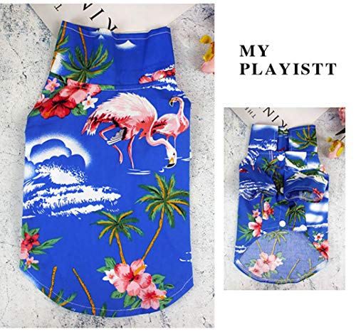 MaruPet Camisa hawaiana para perro NewStyle verano playa chaleco manga corta ropa para mascotas camiseta floral hawaiana Tops perro Chaquetas para perros pequeños razas gatos azul flamenco XS