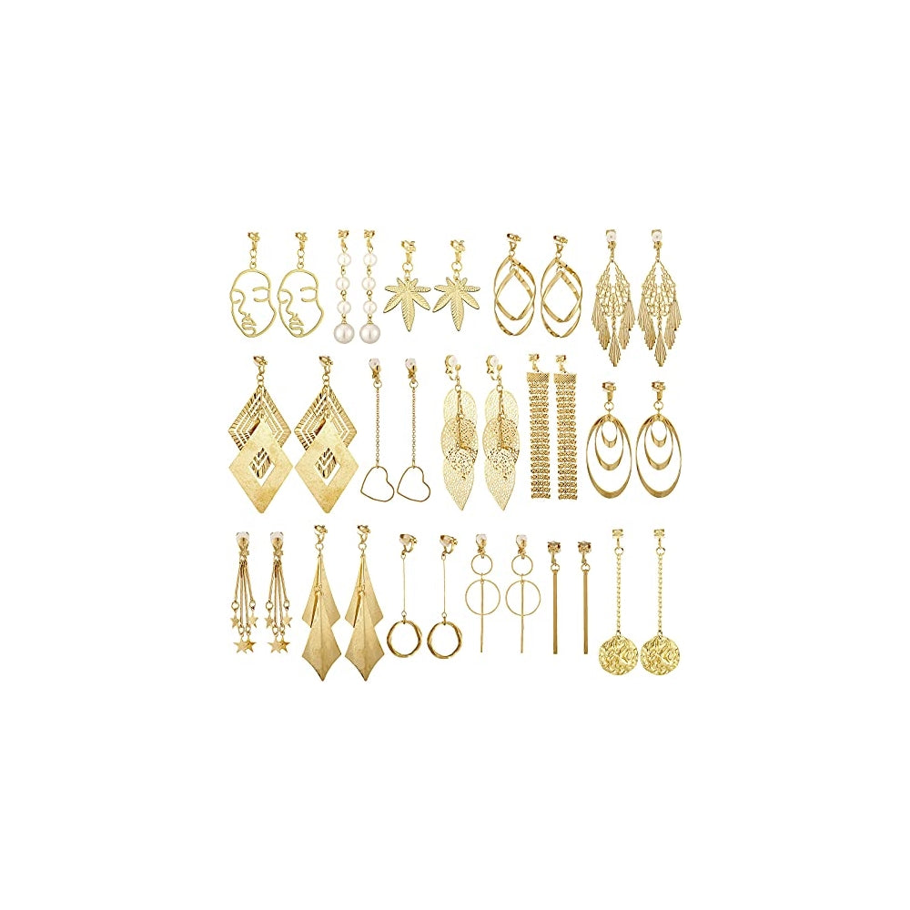 Aretes colgantes con clip en gota bohemia para mujeres