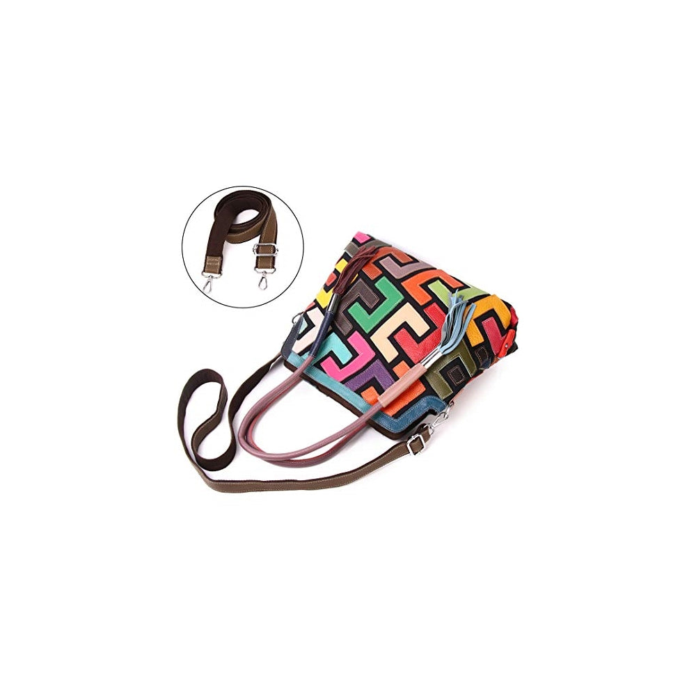 Bolso de mano multicolor Boston para mujer, de piel auténtica, colorido, grande