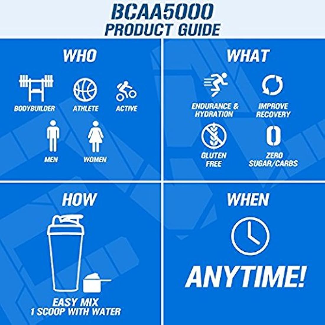 Nutrition BCAA5000 Polvo de 5 gramos de BCAA Premium