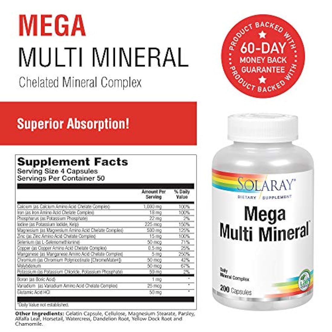 Solaray Mega Multi Mineral | 200 Cápsulas